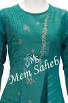 Kurti Set Cotton Peacock Blue top with stripes Embroidery and Pant