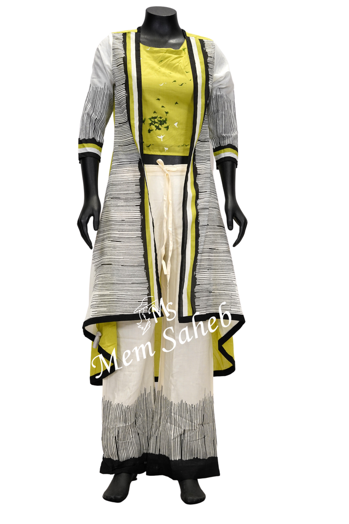 Kurti Set Multi Crop Top with Trendy Jacket and Palazzo Pant