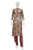 Kurti Set Olive Green Silk Collar neck Top with contrast Palazzo