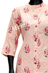 Kurti Set Peach Cotton Floral print Top with Contrast Palazzo