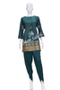 Kurti Set Peacock Blue Silk short top with bell sleeves and Dhoti pant