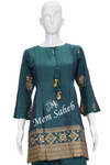 Kurti Set Peacock Blue Silk short top with bell sleeves and Dhoti pant