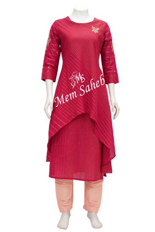 Kurti Set Pink Party wear Double layer Top & Contrast Pant