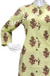 Kurti Set Pista Green Cotton Floral print Top with Contrast palazzo
