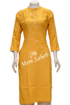 Kurti Set Rayon Yellow Top  with Embroidery having Chikan pant