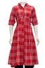 Kurti Set Red Cotton Frock Style with Collar and Contrast Palazzo