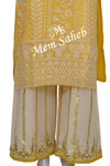 Kurti Set Yellow Georgette Chikankari Work Top with Designer Palazzo