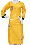 Kurti Set Yellow Silk Top with Applique work and Printed Cotton Pant