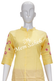 Kurti Yellow Rayon with Collar neck and Embroidery Elbow Sleeves
