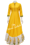 Kurti Yellow Rayon with Contrast Printed Cotton border