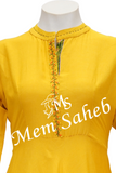 Kurti Yellow Rayon with Contrast Printed Cotton border