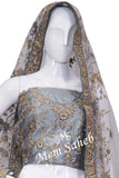 Lehenga Choli Grey Nett semi stitch with  Cords Zari and Stone Work