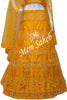 Lehenga Choli Yellow Net Semistitched with all over Contrast Embroidery