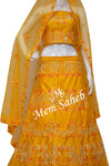 Lehenga Choli Yellow Net Semistitched with all over Contrast Embroidery