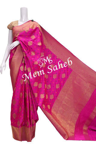 Pattu Saree Magenta Pink Bandhej and Benarasi Weaving