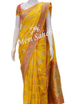 Pattu Saree Yellow Benarasi Weaving with Contrast Embroidery Border and Pallu