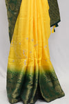 Saree Benarasi Yellow and Green Weaving Border Hand Embroidery pallu