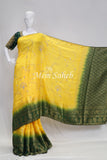 Saree Benarasi Yellow and Green Weaving Border Hand Embroidery pallu