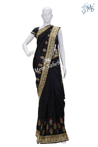Saree Black Benarasi Silk with Meenakari Buttis and Hand Embellishments