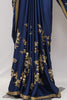 Saree Indigo Blue Satin Silk with Bouquet Style Hand Embroidery