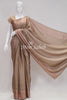 Saree Mud Brown Shimmer Georgette with Digital Print and swarovski stones