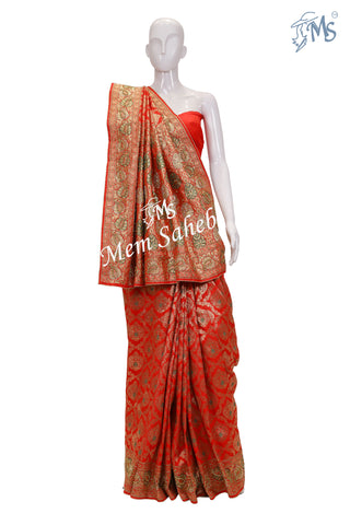 Saree Red Benarasi all over with Embroidery Border and Pallu