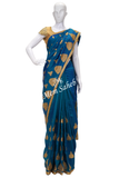 Saree Turquoise Colour Silk with Jhumka Embroidery